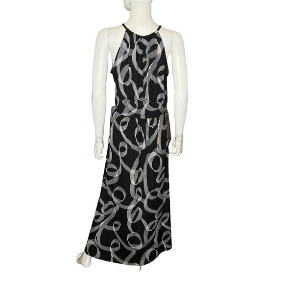 London Times Women's Printed Jersey Halter-Neck Maxi Dress Black/White Sz 12 NWT - Picture 5 of 8